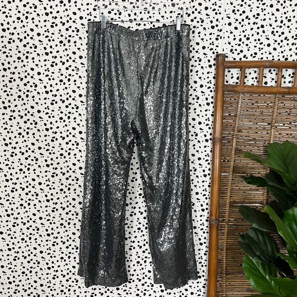 Eloquii | Sequin Gunmetal Silver Plus Size Pull On Sparkle Wide Leg Pants 16 1X - Picture 6 of 10